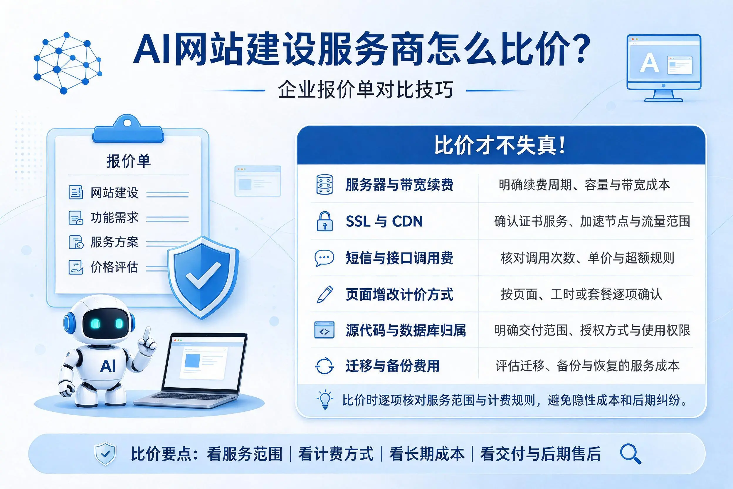 AI网站建设服务商怎么比价？济宁企业报价单对比技巧