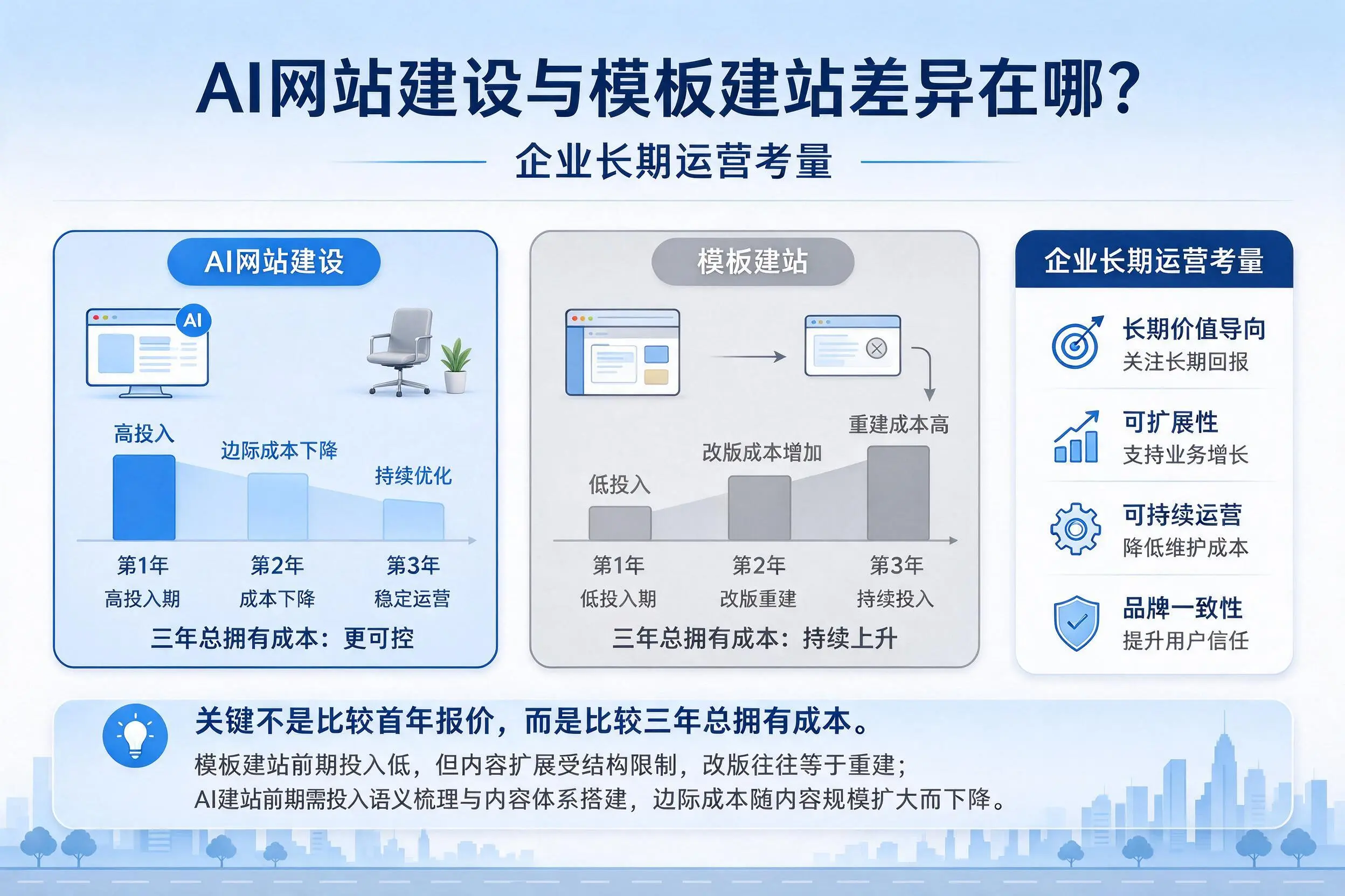 AI网站建设与模板建站差异在哪?济宁企业长期运营考量